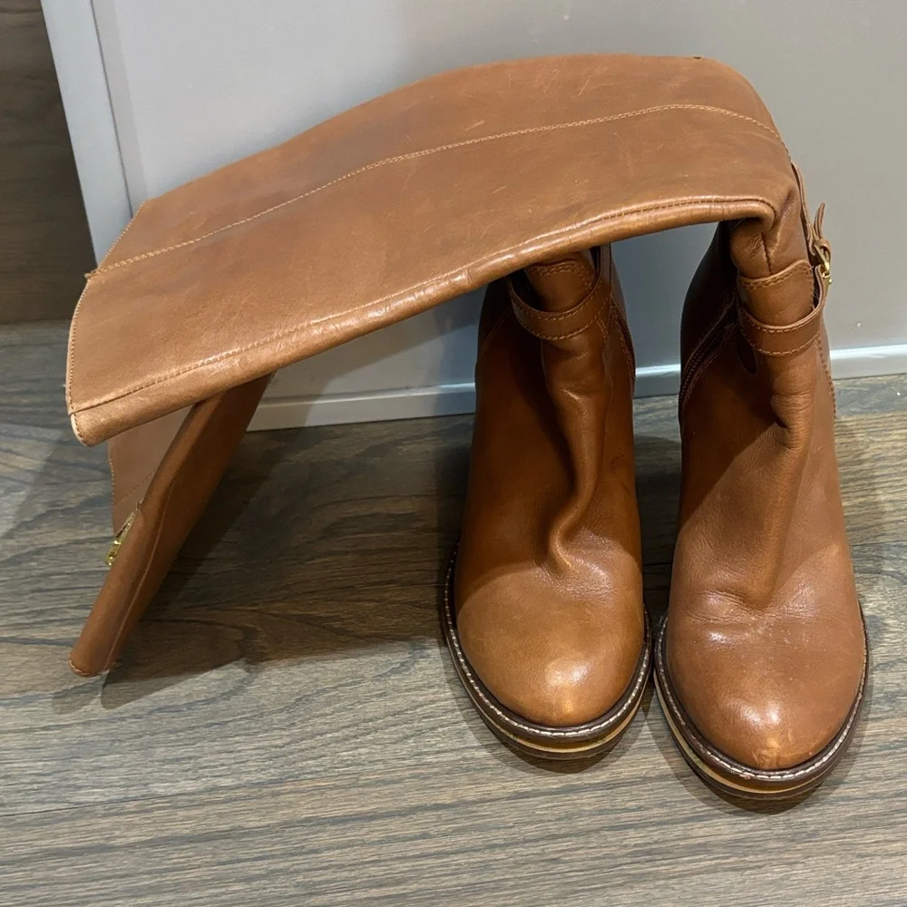 Ivanka Trump Brown Knee High Zip Up Leather Boots, Size 7.5 - Picture 5 of 11